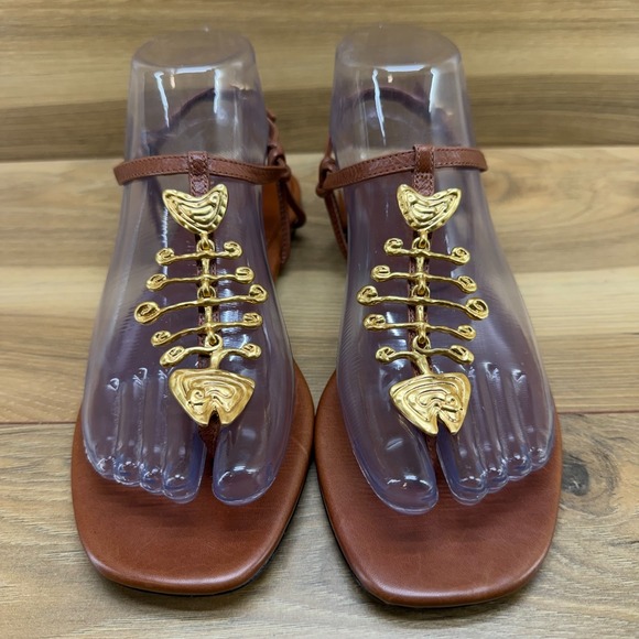 Tory Burch Capri Fish Sandals Womens 7 M Goat Leather Light Pecan - Picture 4 of 10